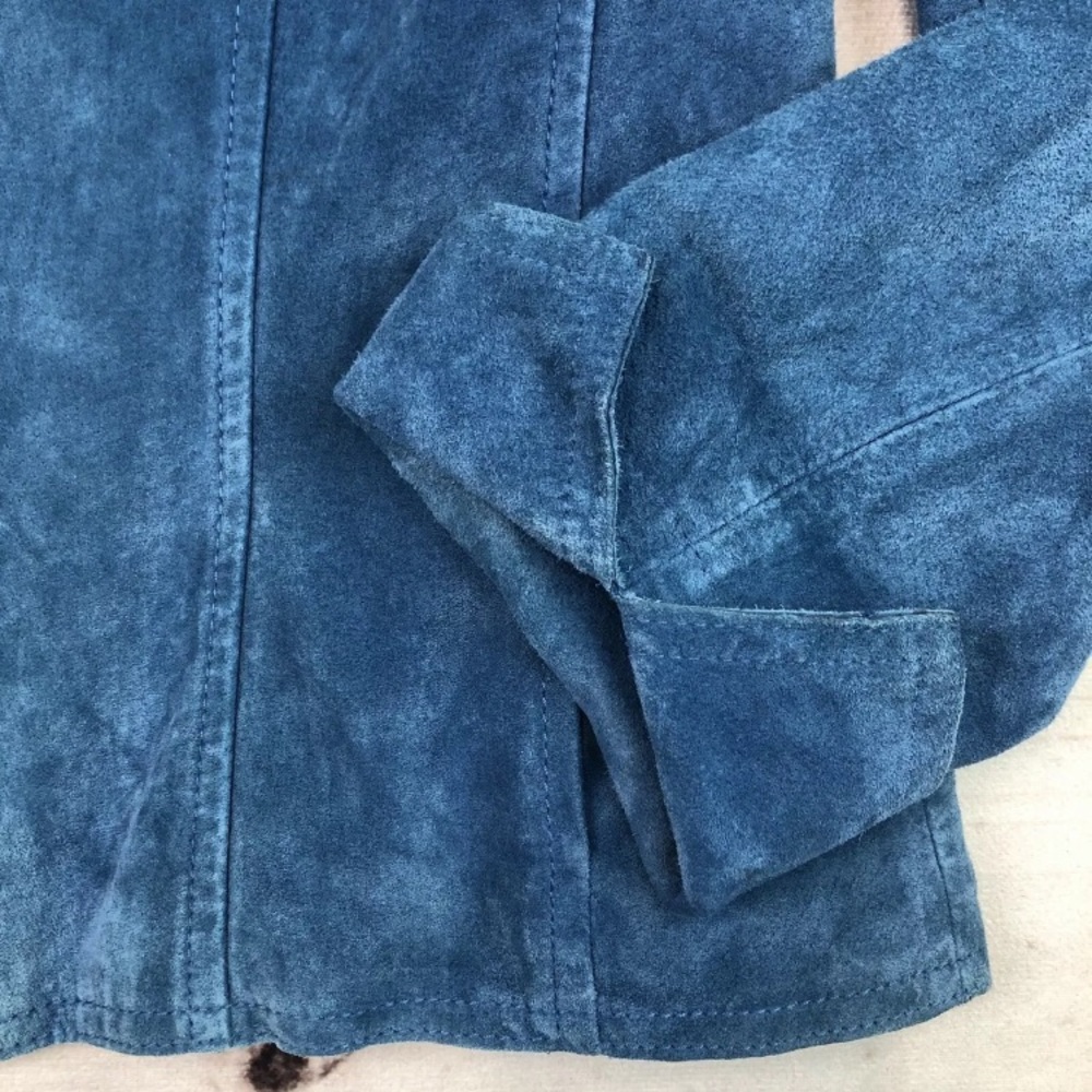 Blue Suede Button-Front Jacket - Picture 7 of 8